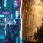 Comparison of chaotic city life and peaceful meditation to illustrate how to manage Stress effectively.