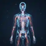 A glowing skeletal structure illustrating the biological process of how to build Strong Bones at home.