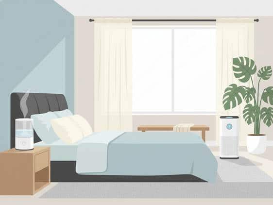 Vector illustration of a healthy recovery room with a humidifier and air purifier for bronchitis prevention