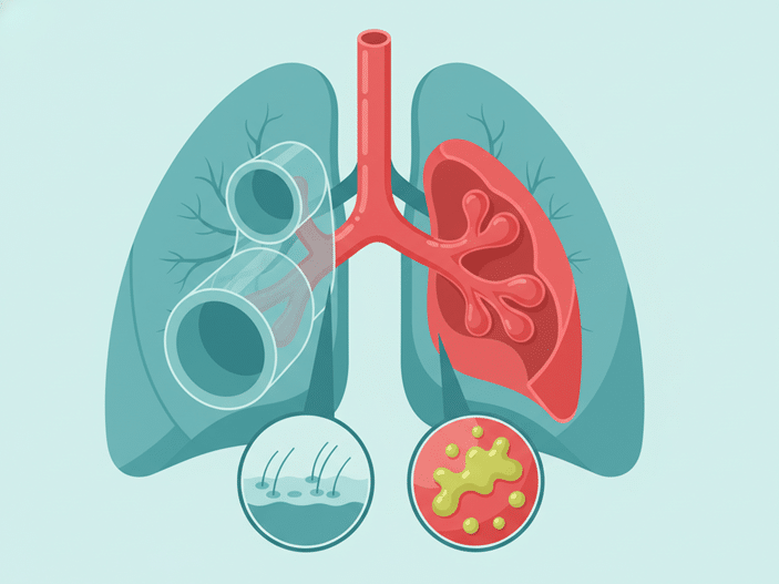 Isometric lung illustration showing inflamed bronchial tubes for bronchitis awareness and respiratory health.