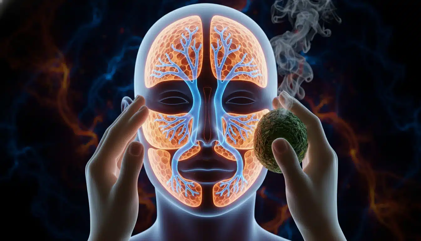 A person effectively treating Sinusitis (Sinus) at home using natural steaming remedies for fast relief.